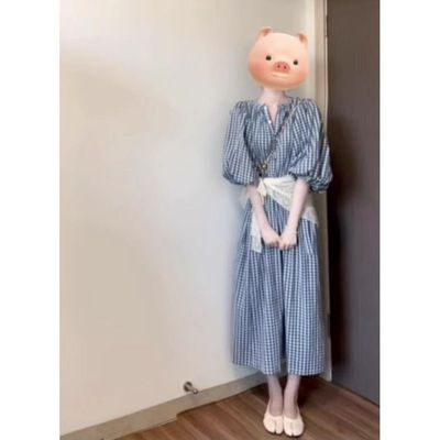 法式复古独特超好看泡泡袖连衣裙2025夏季小众不撞款格子收腰长裙