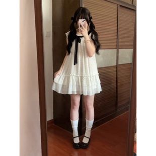 法式 小个子甜美减龄a字短裙子 温柔风蝴蝶结波点连衣裙女夏季 新款
