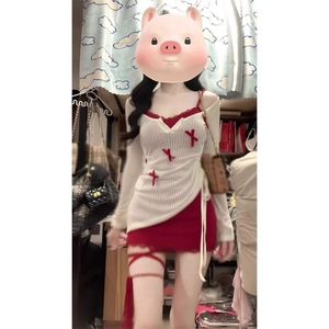 纯欲风性感辣妹红色蕾丝吊带连衣裙气质显身材收腰包臀短裙女新款