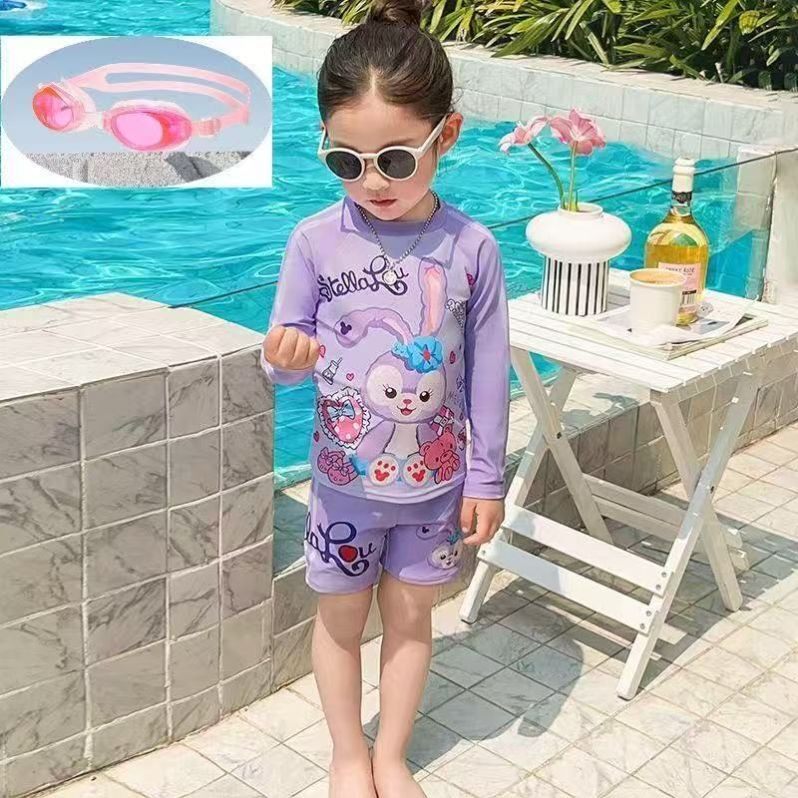 夏季2025新款儿童泳衣长袖速干女孩游泳宝宝温泉分体防晒沙滩渡假