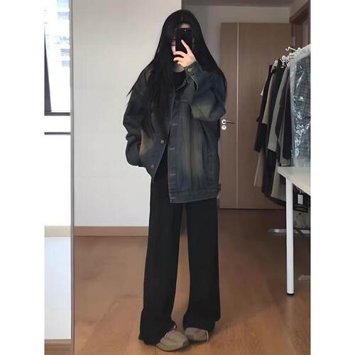 美式复古大码牛仔外套女2026春秋新款设计感宽松胖m休闲牛仔衣潮