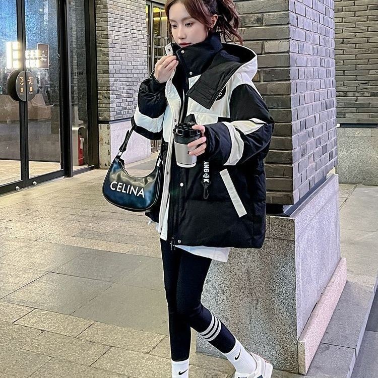 棉服冬季2025新款韩版时尚休闲中长款连帽黑色加厚棉衣外套棉袄女