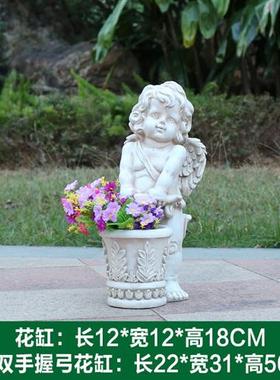 户外天使花缸摆件花园庭院别墅装饰品玻璃钢公园小区草坪景观雕塑
