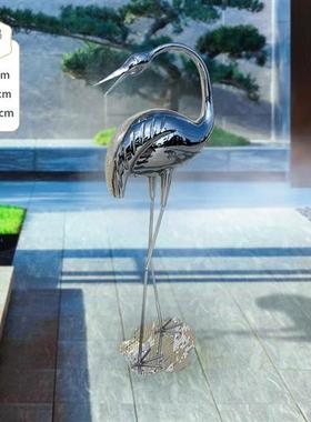 现货不锈钢仙鹤雕塑草坪园林景观售楼部广场装饰金属工艺落地摆件