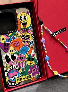 C家MagSafe磁吸yeye weller彩色涂鸦笑脸适用iphone17手机壳16promax苹果15pro镜面14plus小众13潮牌12