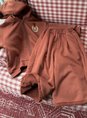 【Happy first】小众设计夏洛克小狗加绒幼儿园儿童开衫卫衣套装