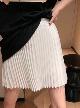 孕妇雪纺半身裙春夏装新款时尚外穿托腹A字百褶短裙 白色打底裙女