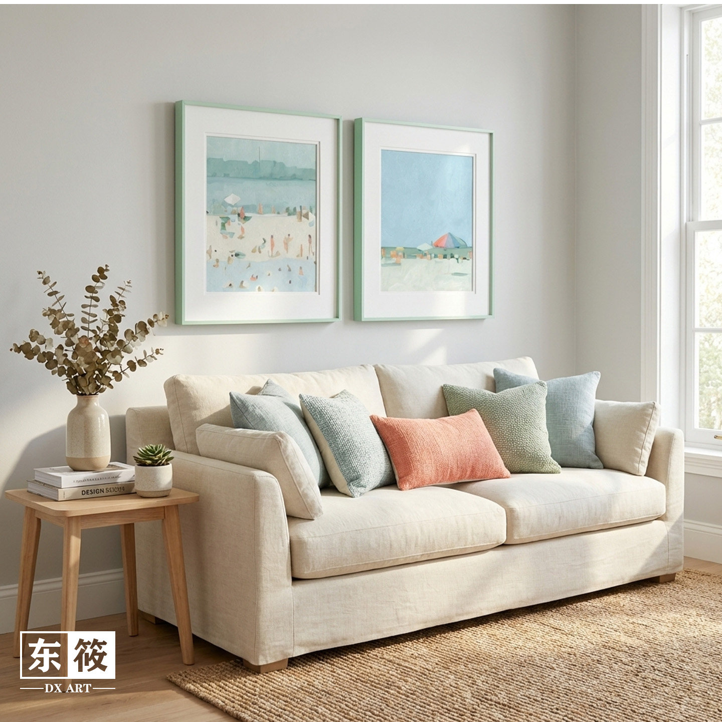 东筱现代简约风景装饰画客厅卧室有框油画布小清新挂画