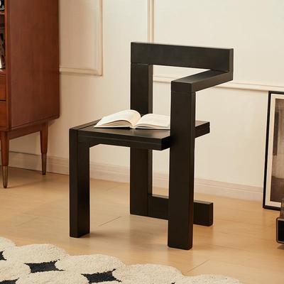 北欧日式积木椅单人椅设计师休闲椅实木餐椅中古创意黑色木头椅子