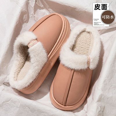皮面防水拖鞋女冬天2025新款外穿