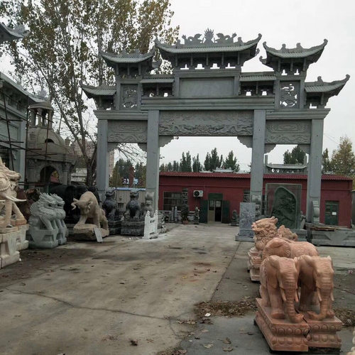来图来样三门五楼仿古石雕牌坊景观广场雕塑