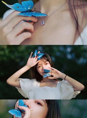 3D仿真双层彩色蝴蝶面部饰品脸贴自拍写真道具舞台妆立体墙贴蓝色