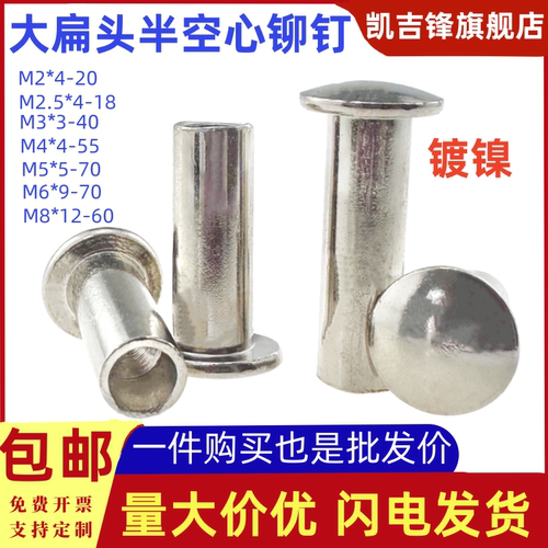 镀镍大扁头半空心铁铆扁圆头