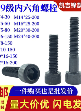 12.9级内六角圆柱头螺栓黑色内六角螺丝M2M3M4M5M6M8M10M12-M24