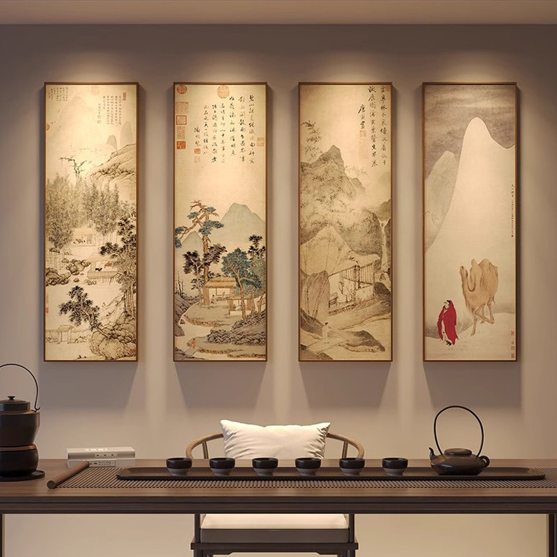 新中国风山水人物禅宗中国画客厅茶室挂画屏风装饰画书房入口壁画