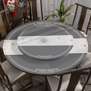 中式皮革饭店大圆桌面台布防水禅意1.8米圆形带转盘桌面保护膜桌