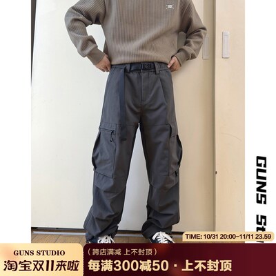 杠叔工装裤男秋冬美式休闲裤x子男款潮流大口袋宽松直筒阔腿长裤