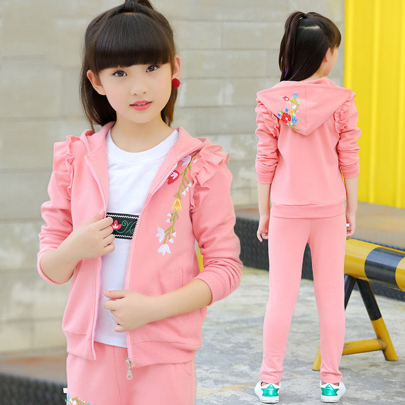 儿童装女童秋装套装2023v春秋季新款女童三件套女孩春款运动服套