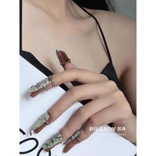 新中式金c属指甲戒指穿戴小众复古国风拍照指尖手指甲套戒饰品古