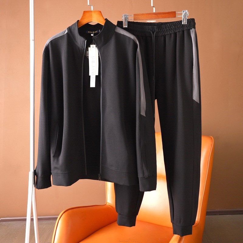 线下788!优质空气棉q!压胶拉链!男士休闲立领夹克卫裤运动套装