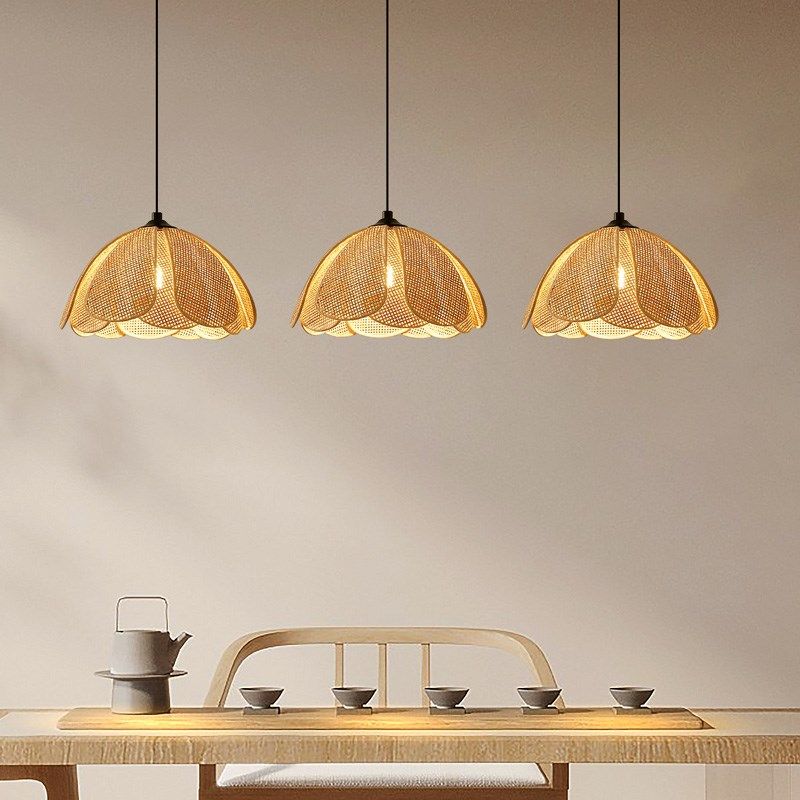 侘寂风餐厅吊灯2025新款茶室吧台小吊灯日式复R古创意藤编花瓣灯,家装灯饰光源,餐厅吊灯,淘宝优惠券,粉丝福利购,淘宝优惠卷