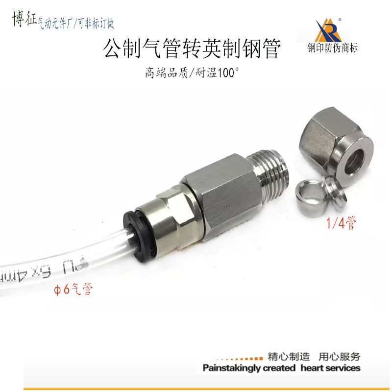 不锈钢卡套1/8转快插气r管6/8接头硬管软管转接异径1/2变3卡套快