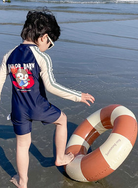 男童泳衣夏季儿童长袖防晒速x干连体泳装海边男孩宝宝游泳衣服卡