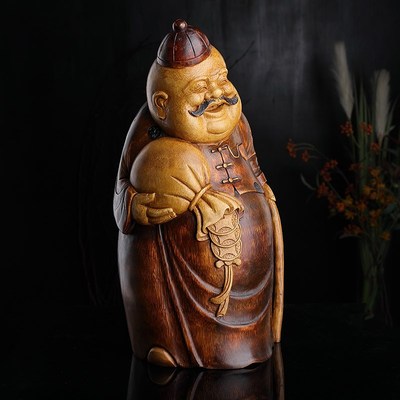 国志竹制《福禄财主》实心竹雕摆件工艺品K文玩桌面摆件新国潮礼