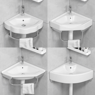 三角盆陶瓷洗手盆卫生间r洗脸盆简易小户型阳台转交墙角小型迷你