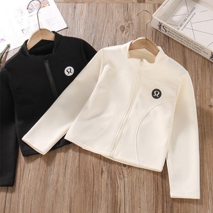 女童卫衣外套春秋季2024新款黑白色儿童K洋气休闲女孩长袖短款上