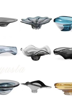 意式轻奢波浪造型玻璃水果盘装饰品创意客厅茶几摆件酒店会所摆设