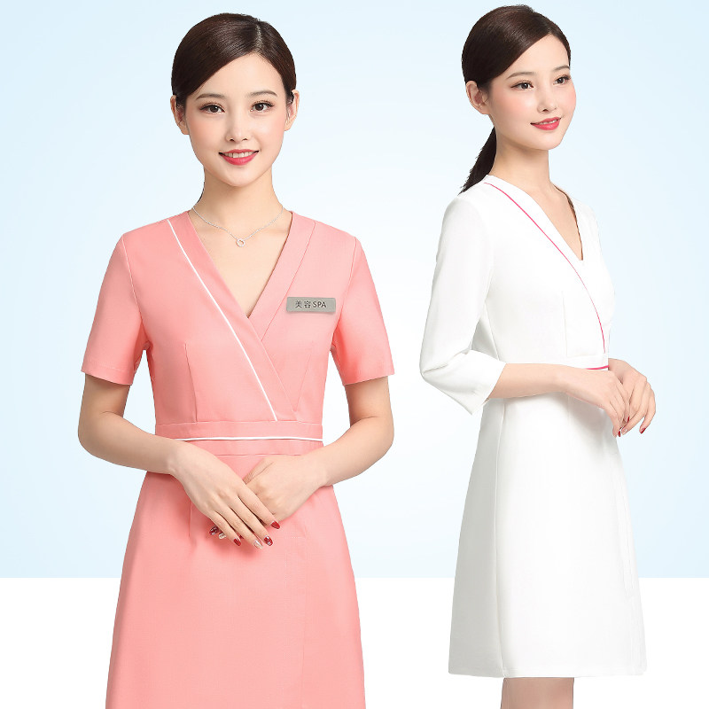 美容院美容师工作服连衣裙女夏季短袖韩国高端气质前台职业服装薄