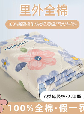 a类里外全棉夏被空调被纯棉全棉可机洗儿童宝Q宝四件套棉花夏凉被