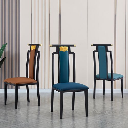 新中式酒店专用椅子轻奢铁艺商用包厢宴会高档P中餐厅饭店靠背餐