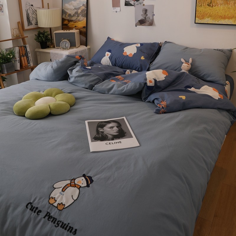 简约水洗棉床上四件套卡通可爱鸭全棉H北欧纯棉被套床单床笠三件,床上用品,床品套件/四件套/多件套,淘宝优惠券,粉丝福利购,淘宝优惠卷