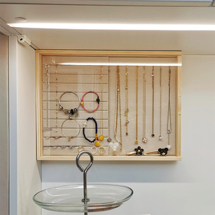 实木防尘首饰盒壁挂式耳钉戒指收纳托H盘家用耳饰项链架摆摊展示