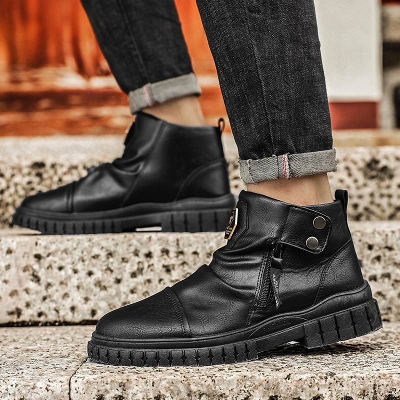 马丁靴男鞋夏季高帮英伦风机车黑色皮靴高级感工装鞋厚底作战靴子,流行男鞋,马丁靴,淘宝优惠券,粉丝福利购,淘宝优惠卷