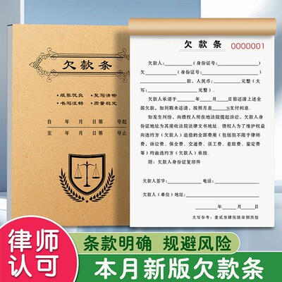欠条正规货款欠帐本欠款单据购货欠单个人欠N据欠账单记账本收据