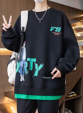 青少年春秋装卫衣男孩12-15w岁初中学生长袖t恤13胖大童打底衫上