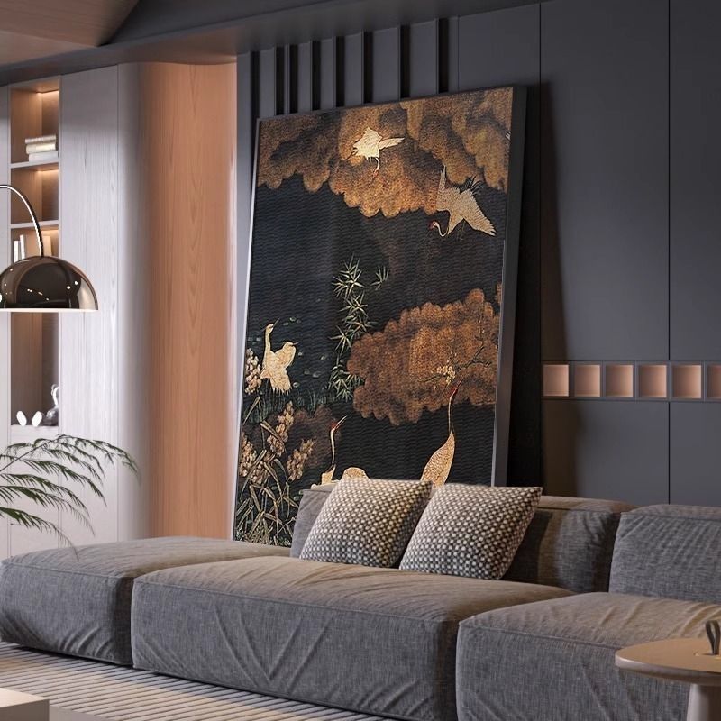 现代复古风客厅进k门玄关装饰画沙发新中式挂画法式中古风仙鹤壁,家居饰品,氛围画/灯画,淘宝优惠券,粉丝福利购,淘宝优惠卷