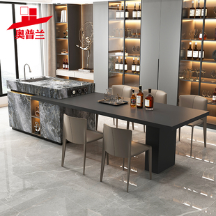 岛台餐桌一体厨房家用高级奢石岩板定制导台带水槽V椅子倒台一体