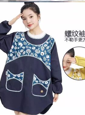 罩衣女新款防水短款小个子反穿衣大人围裙防水防油网红罩衣时尚花