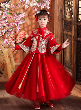 女童洋装秋冬款儿童新年衣服w裙子冬季红色过年汉服拜年服公主裙