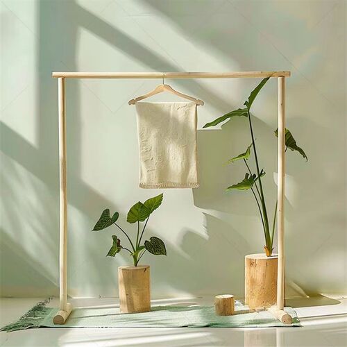 原木落地陈列架衣帽架服装收纳展示架实木晾衣架背景装饰摄影摆件