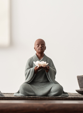 中式禅意紫砂小和尚摆件茶室茶桌面茶道配件装饰品人物家居摆设