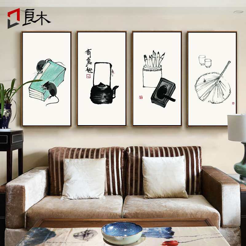齐白石水墨画真有趣 新中式客厅装饰画沙发背景墙壁画竖版玄关画