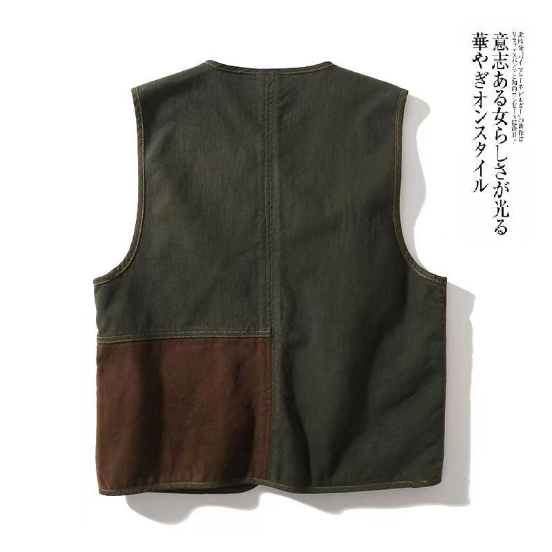 美式重磅水洗复古多口p袋工装马甲背心男女bf宽松休闲拼色上衣外