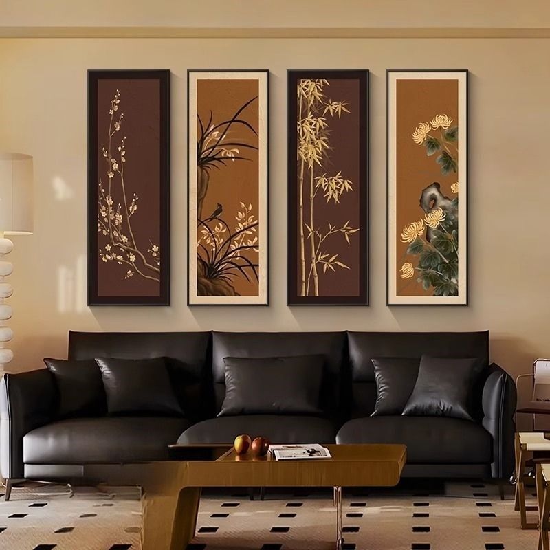 中古客厅装饰画新中式梅兰竹菊复古壁画高级感沙发U背景墙茶室挂,家居饰品,氛围画/灯画,淘宝优惠券,粉丝福利购,淘宝优惠卷