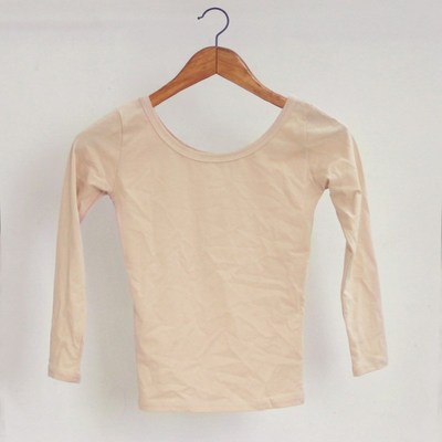 女童大领口长袖tj恤 低领肉色纯棉内衣 紧修身儿童肤色薄款打底衫
