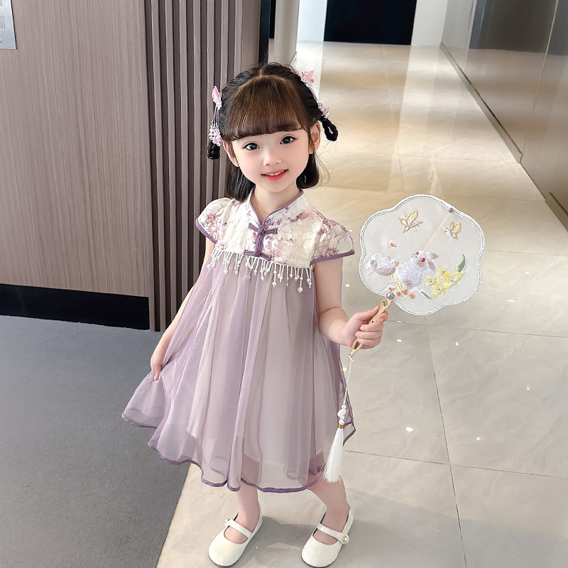 小女宝宝夏d季旗袍汉服连衣裙女童儿童洋气公主纱裙Q子1夏装2潮3